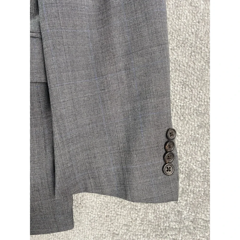 Polo Ralph Lauren Suit Jacket 46 R Gray Wool Glen Plaid Luxury Designer Bedford